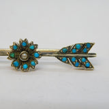 Austro-Hungarian Sterling Silver, Turquoise Arrow Sweetheart Brooch Antique