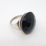 Sterling Silver & Faceted Onyx Large Statement Ring Vintage c1980s