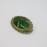 Sterling Silver Moss Agate & Marcasite Oval Art Deco Brooch Pin Antique c1930