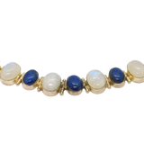 Sterling Silver 6 Moonstone & 5 Lapis Lazuli Cabochon Bracelet Modern c1990s