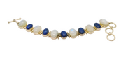 Sterling Silver 6 Moonstone & 5 Lapis Lazuli Cabochon Bracelet Modern c1990s