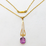 Art Deco 9ct Gold & Rolled Gold Amethyst Set Pendant Necklace Antique