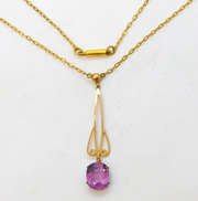 Art Deco 9ct Gold & Rolled Gold Amethyst Set Pendant Necklace Antique