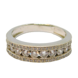 Sterling Silver Triple Row CZ Dress Band Ring Vintage c1970 Size O