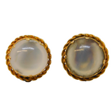 Victorian 14ct Yellow Gold & Moonstone Stud Earrings Antique c1890s