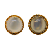 Victorian 14ct Yellow Gold & Moonstone Stud Earrings Antique c1890s