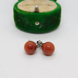 Pair of Sterling Silver Red Glass Beaded Stud Earrings Vintage c1970