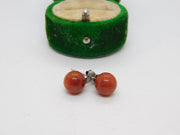 Pair of Sterling Silver Red Glass Beaded Stud Earrings Vintage c1970