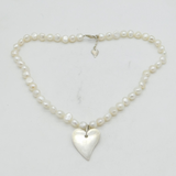 Sterling Silver & Pearl Set Heart Pendant Necklace Vintage c1970