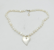 Sterling Silver & Pearl Set Heart Pendant Necklace Vintage c1970