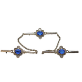 Art Deco Sterling Silver Blue Paste Three-Part Brooch Antique c1920s