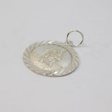 Sterling Silver Textured Edge Round St Christopher Charm Pendant Vintage c1970