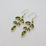 Pair of Sterling Silver 10 Peridot Set Leaf Form Long Drop Earrings Modern c1990