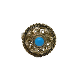 Sterling Silver Turquoise Aztec Style Textured Band Ring Vintage c1970 Size O