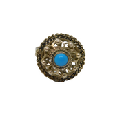 Sterling Silver Turquoise Aztec Style Textured Band Ring Vintage c1970 Size O