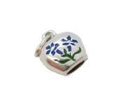 Sterling Silver Enamel Edelweiss Cowbell Charm Pendant Vintage c1970