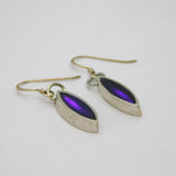 Pair of Sterling Silver Purple Foiled Glass Studio Drop Earrings Vintage c1970
