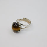Sterling Silver Cabochon Tiger's Eye Adjustable Ring Vintage c1970 Size M