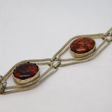 Sterling Silver Baltic Amber Set Five-Part Panel Bracelet Vintage c1970 19cm