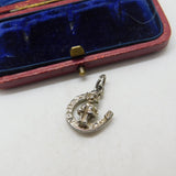 Sterling Silver Good Luck Pixie In The Horseshoe Charm Pendant Vintage c1970