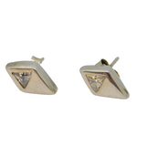Pair of Sterling Silver Spinel Set Diamond Shape Stud Earrings Vintage c1970
