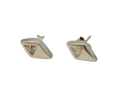 Pair of Sterling Silver Spinel Set Diamond Shape Stud Earrings Vintage c1970