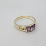 Sterling Silver 6 Amethyst & White Topaz Dress Ring Vintage c1970 Size P 1/2