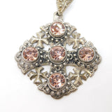 .950 Grade Silver Pink Paste Set Jerusalem Cross Large Pendant Vintage c1970