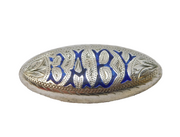 Victorian Sterling Silver Blue Enamel Baby Christening Brooch Antique c1890