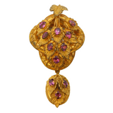 Victorian Pinchbeck & Almandine Garnet Floral Chased Drop Pendant Antique
