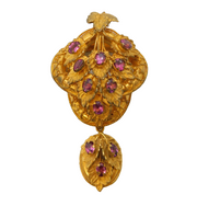 Victorian Pinchbeck & Almandine Garnet Floral Chased Drop Pendant Antique