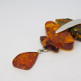 Sterling Silver & Baltic Amber Set Drop Pendant Vintage c1990