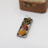 Sterling Silver Baltic Amber Drop Charm Pendant Vintage c1970