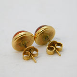 Pair of 9ct Yellow Gold Mounted Baltic Amber Stud Earrings Vintage c1980s