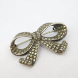Sterling Silver Marcasite Set Bow Ribbon Brooch Pin Antique c1930 Art Deco