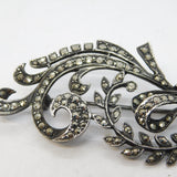 Art Deco Sterling Silver Marcasite Set Floral Spray Brooch Antique c1920s