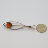 Continental .835 Silver Baltic Amber Christian Fish Symbol Brooch Vintage c1970