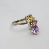 Sterling Silver Yellow, Pink & Purple CZ Dress Ring Vintage c1990 Size U 1/2