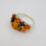 Sterling Silver Multi Baltic Amber Graduating Band Ring Vintage c1970 Size S 1/2