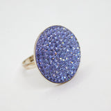 Sterling Silver Lavender Crystal Round Statement Ring Contemporary c2000 Size S