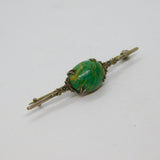 Sterling Silver Cabochon Green Hardstone Art Deco Bar Brooch Antique c1920's