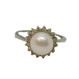 Sterling Silver Pearl & CZ Cluster Style Dress Ring Vintage c1990 Size J