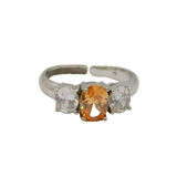 Sterling Silver Champagne & White Topaz Open Band Ring Modern c1990 Size R 1/2
