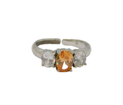 Sterling Silver Champagne & White Topaz Open Band Ring Modern c1990 Size R 1/2