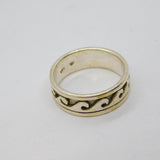 Sterling Silver Wave Relief Pattern Wide Band Dress Ring Vintage c1970 Size V