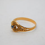 Victorian 18ct Rose Gold, Sapphire & Seed Pearl 'Eye' Form Ring Antique c1890s