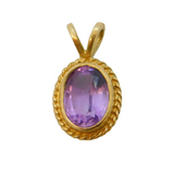 9ct Yellow Gold & Faceted Amethyst Drop Pendant Vintage c1970