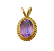 9ct Yellow Gold & Faceted Amethyst Drop Pendant Vintage c1970