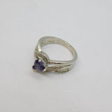 Sterling Silver Heart Cut Amethyst & Spinel Dress Ring Modern c1990 Size N 1/2
