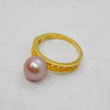 Sterling Silver Gilt Pink Pearl Solitaire Dress Ring Modern c1990 Size N